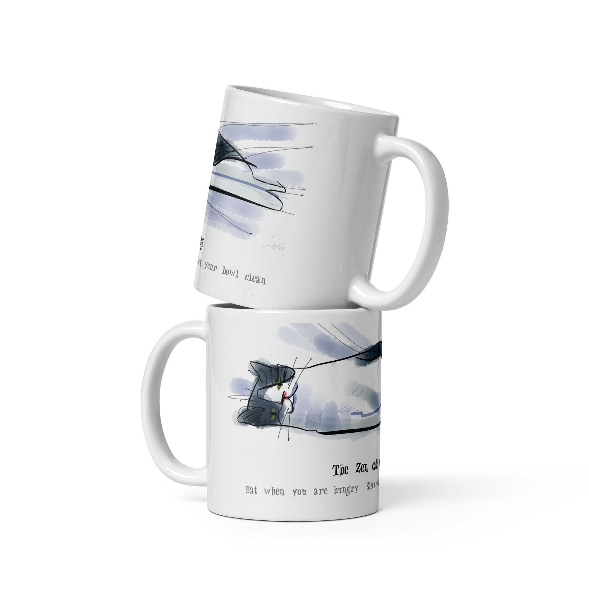 Zen cat white glossy mug